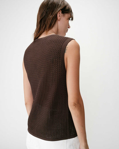 Cardigan en maille sans manches chocolat Wayne