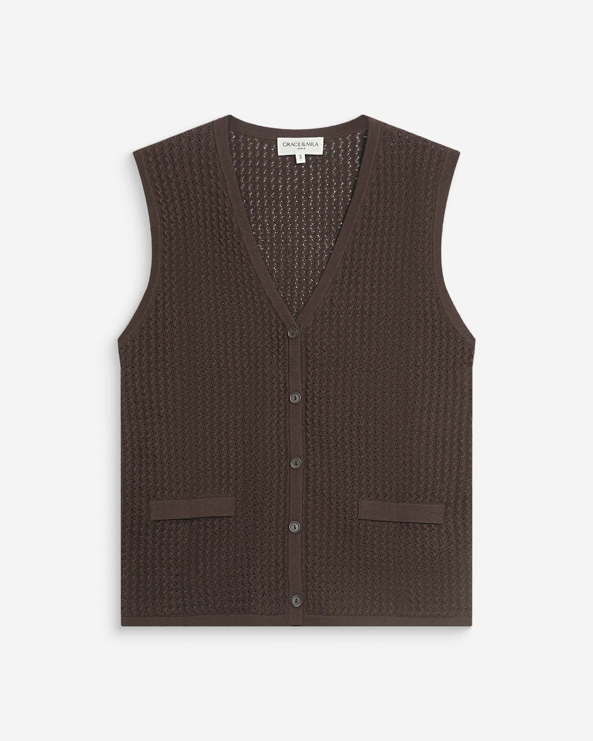 Cardigan en maille sans manches chocolat Wayne