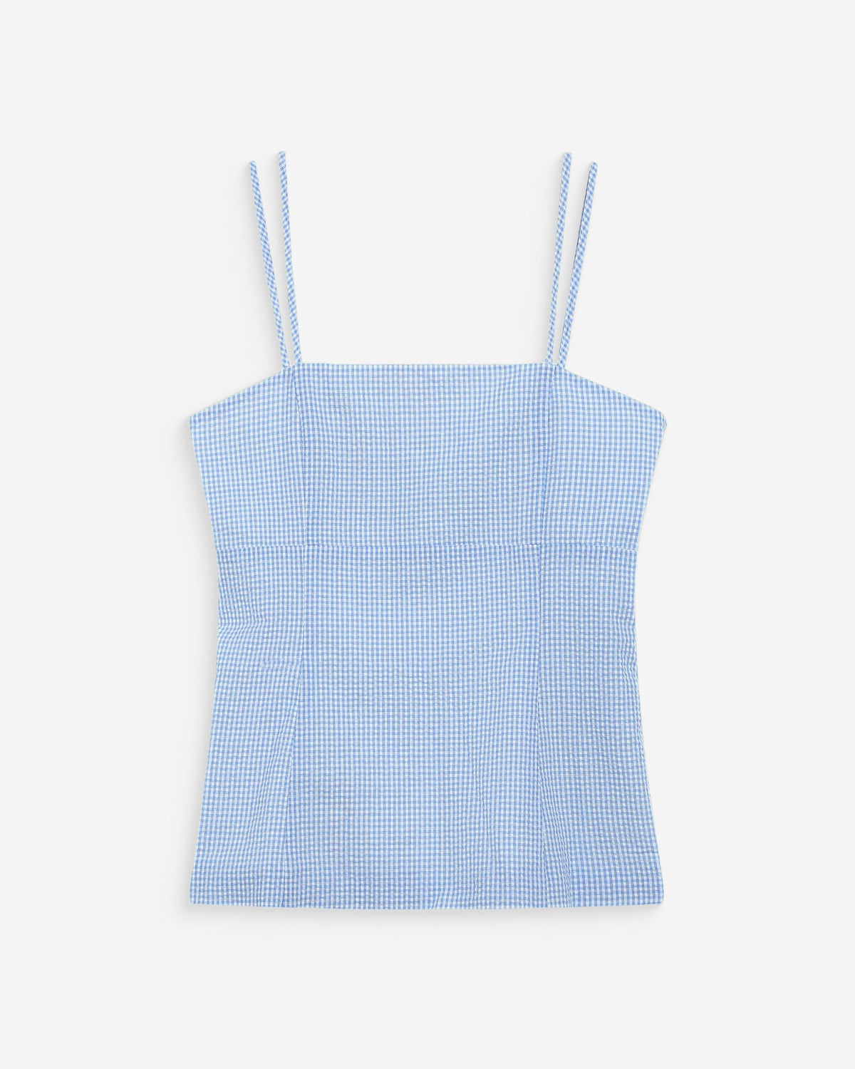 Top en coton vichy ajusté col carré ciel Wynel