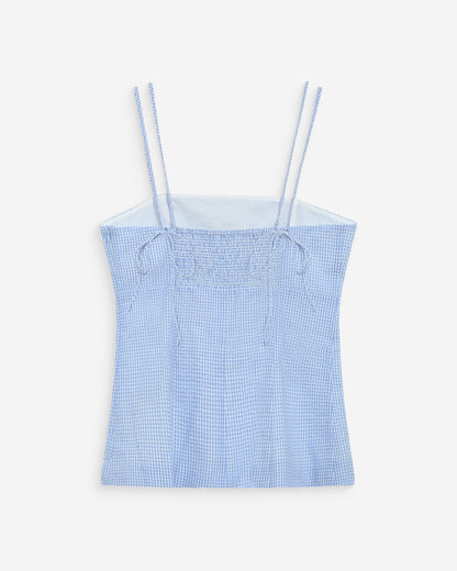 Top en coton vichy ajusté col carré ciel Wynel