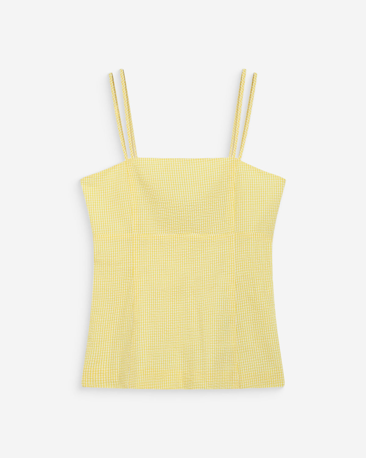 Top en coton vichy ajusté col carré jaune Wynel