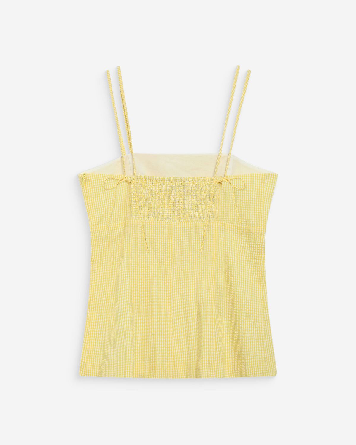 Top en coton vichy ajusté col carré jaune Wynel