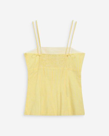 Top en coton vichy ajusté col carré jaune Wynel