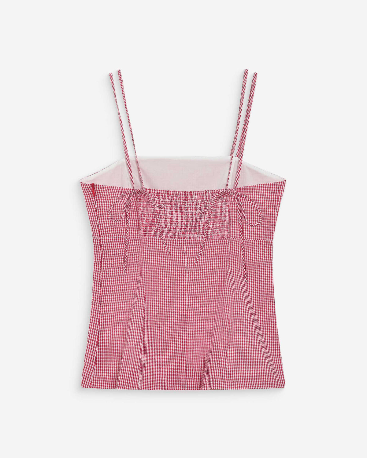 Top en coton vichy ajusté col carré rouge Wynel