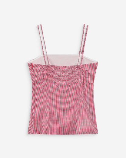 Top en coton vichy ajusté col carré rouge Wynel