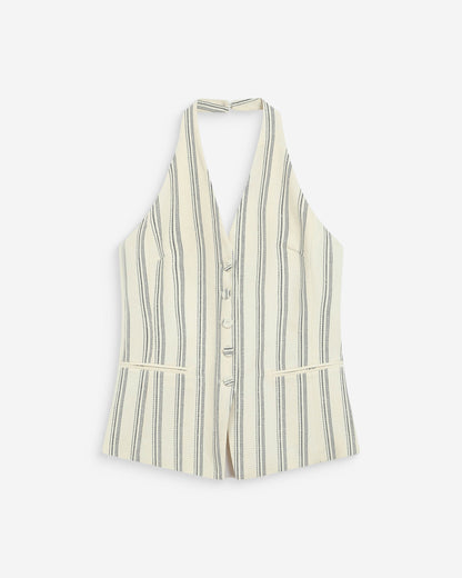 Gilet de tailleur col V dos nu rayure Winika