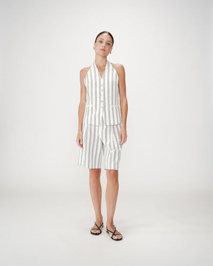 Gilet de tailleur col V dos nu rayure Winika