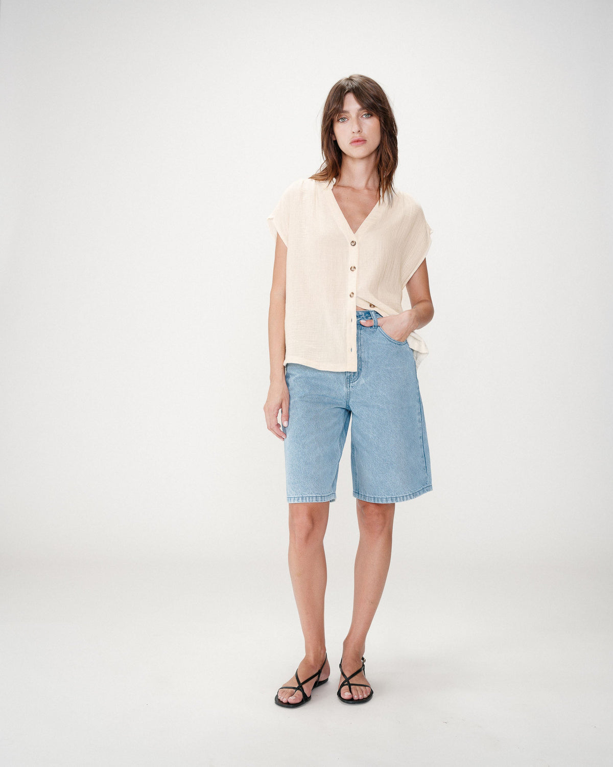 Chemise en gaze de coton manches courtes ecru Wesra