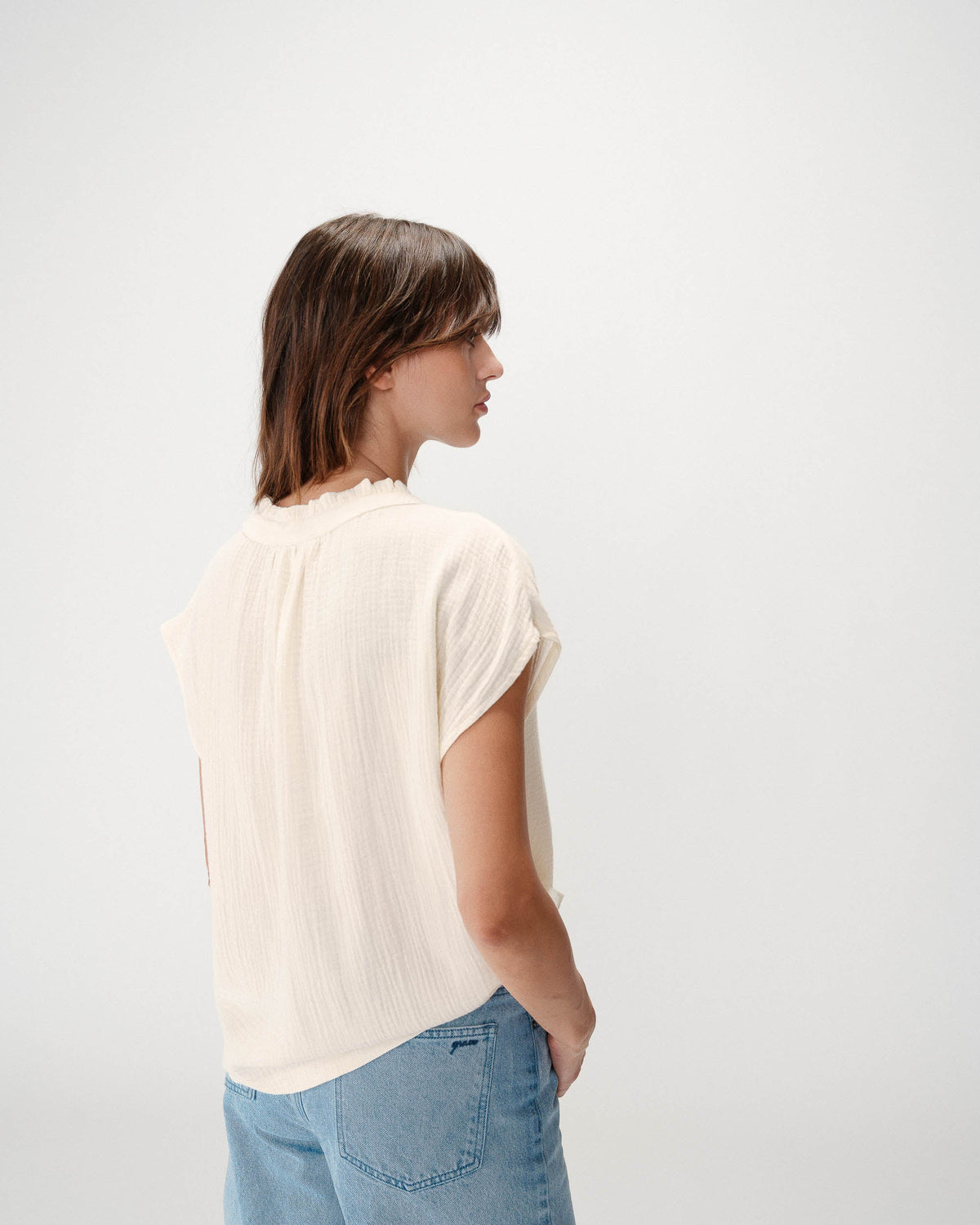Chemise en gaze de coton manches courtes ecru Wesra