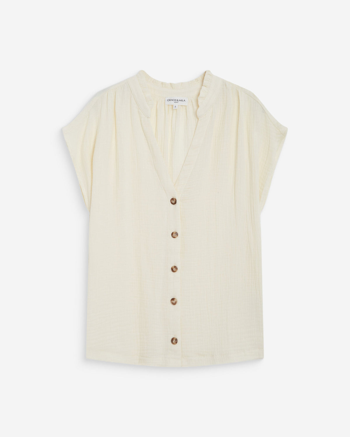 Chemise en gaze de coton manches courtes ecru Wesra