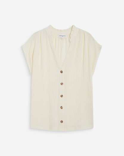 Chemise en gaze de coton manches courtes ecru Wesra