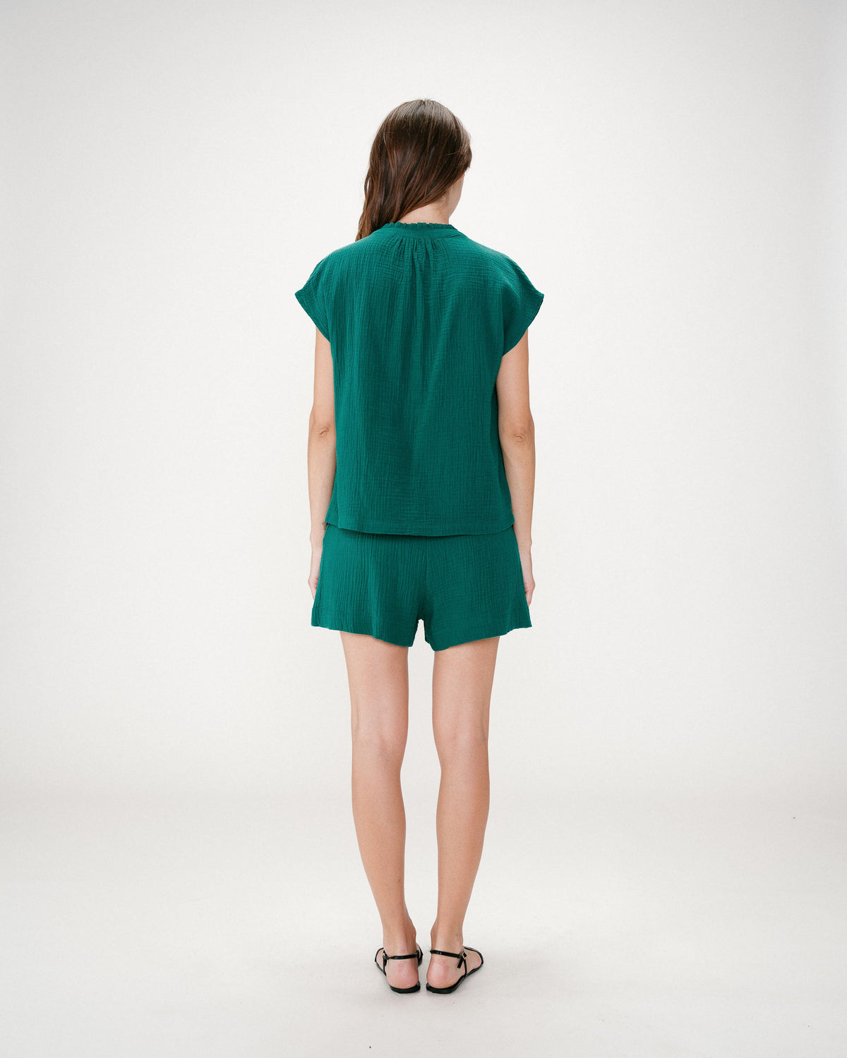 Chemise en gaze de coton manches courtes emeraude Wesra