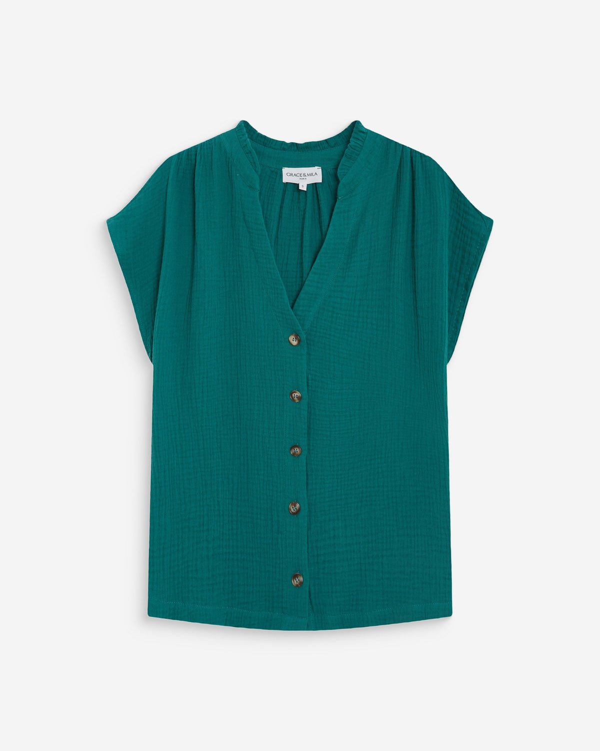 Chemise en gaze de coton manches courtes emeraude Wesra
