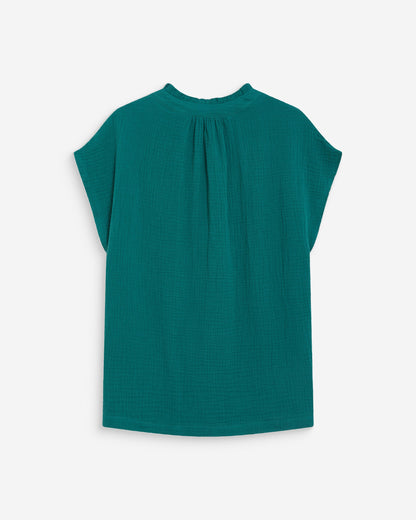 Chemise en gaze de coton manches courtes emeraude Wesra