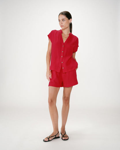 Chemise en gaze de coton manches courtes fuchsia Wesra