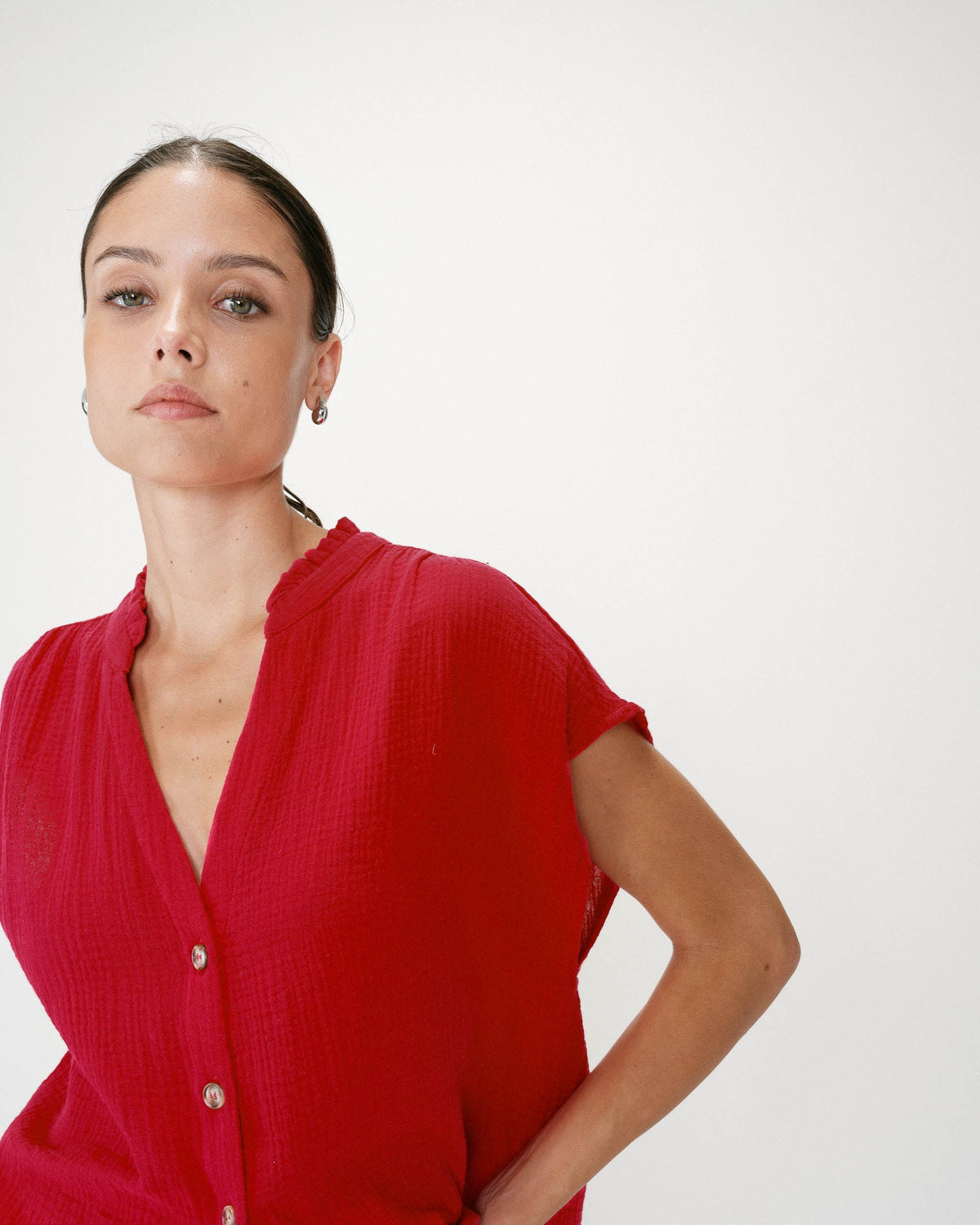 Chemise en gaze de coton manches courtes fuchsia Wesra