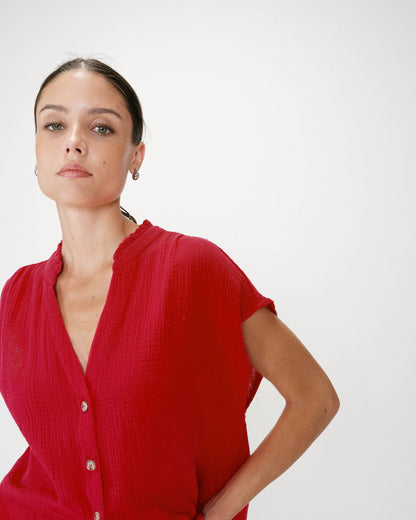 Chemise en gaze de coton manches courtes fuchsia Wesra