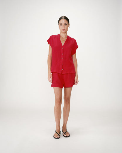 Chemise en gaze de coton manches courtes fuchsia Wesra