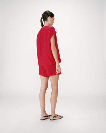 Chemise en gaze de coton manches courtes fuchsia Wesra