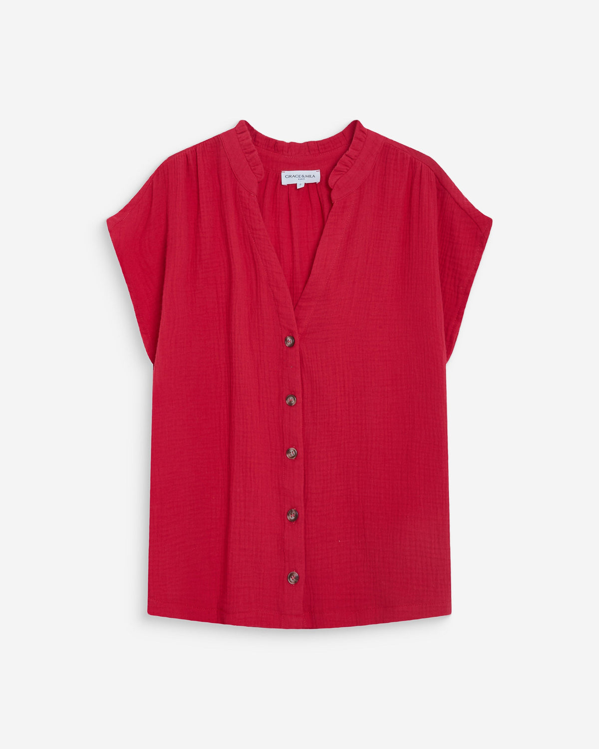 Chemise en gaze de coton manches courtes fuchsia Wesra