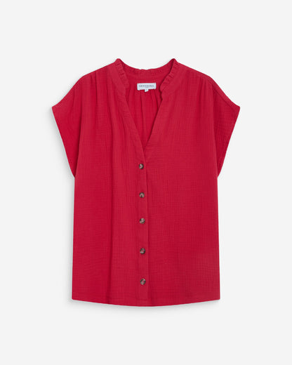 Chemise en gaze de coton manches courtes fuchsia Wesra