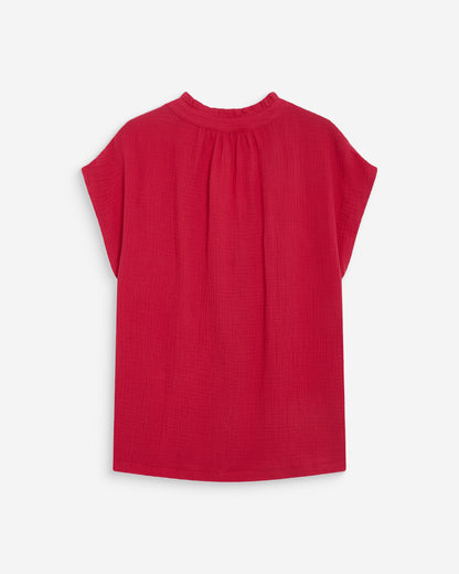Chemise en gaze de coton manches courtes fuchsia Wesra