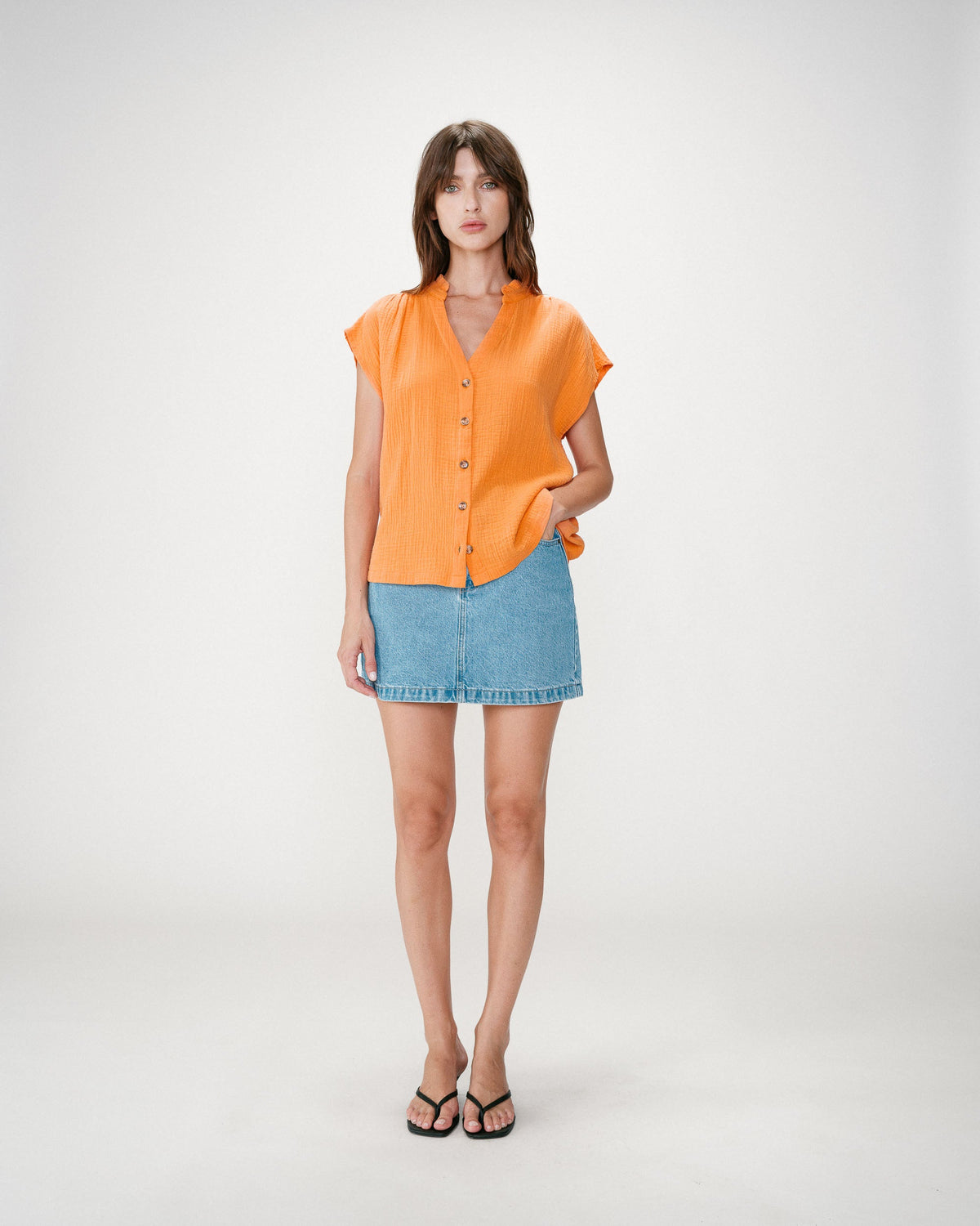 Chemise en gaze de coton manches courtes orange Wesra