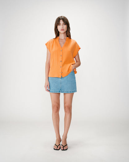 Chemise en gaze de coton manches courtes orange Wesra