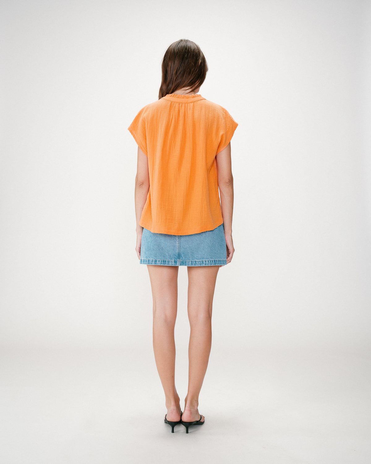 Chemise en gaze de coton manches courtes orange Wesra