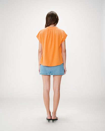 Chemise en gaze de coton manches courtes orange Wesra