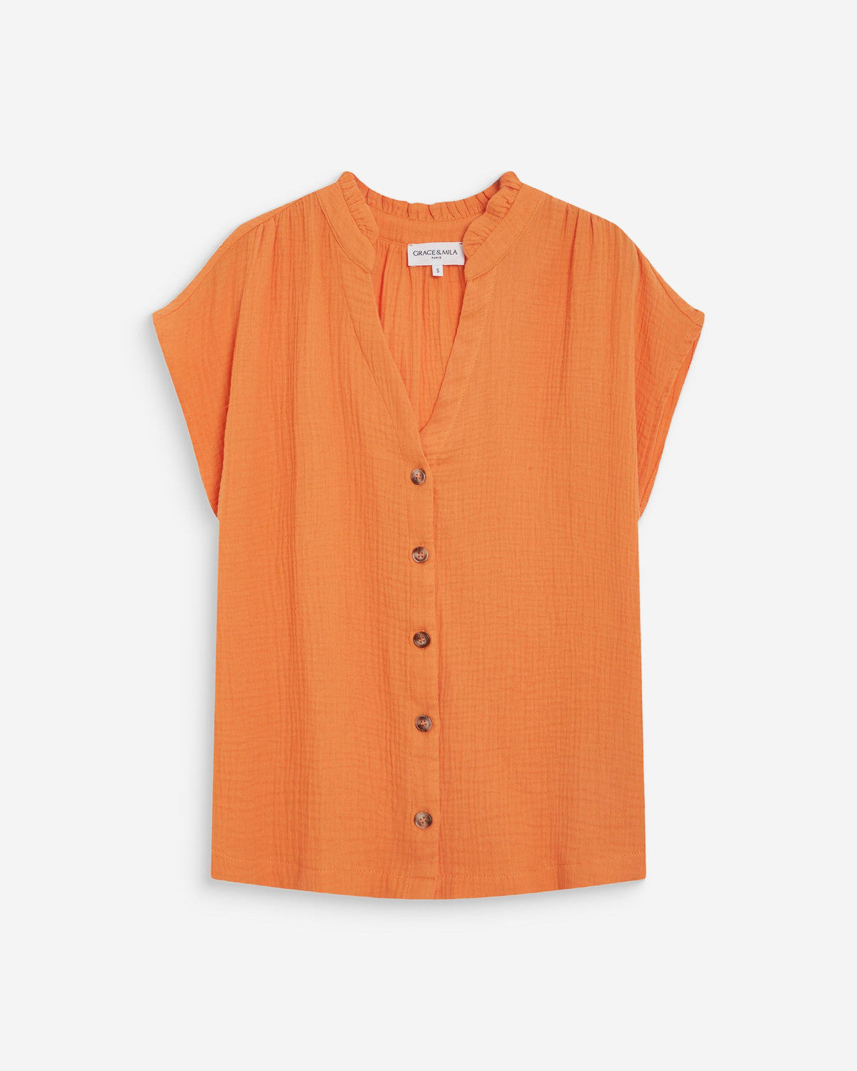 Chemise en gaze de coton manches courtes orange Wesra