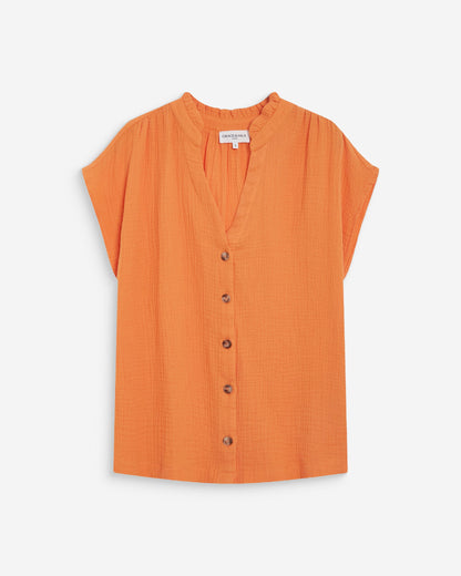 Chemise en gaze de coton manches courtes orange Wesra