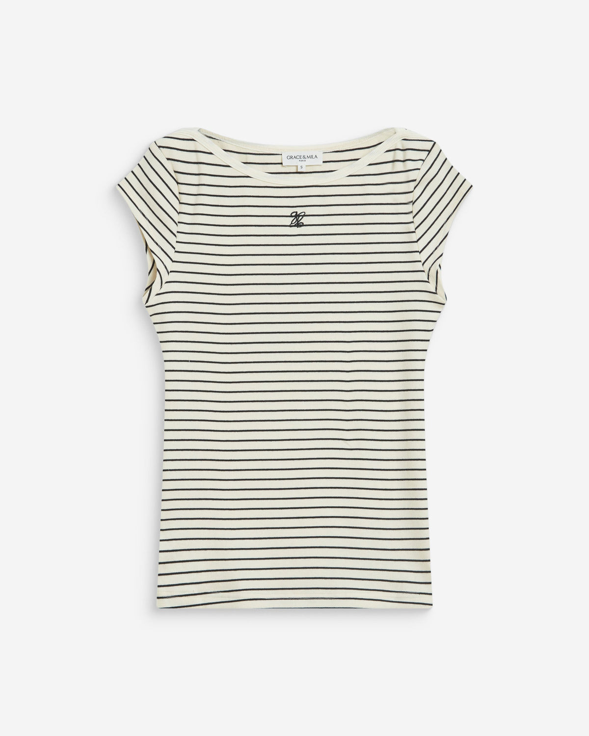 T-shirt col bateau ajusté à rayures ecru Wake