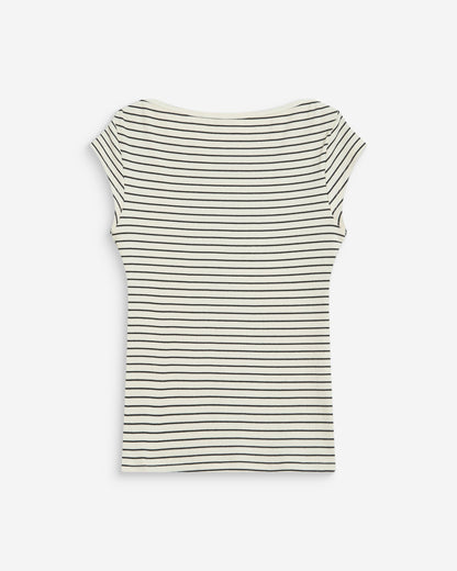 T-shirt col bateau ajusté à rayures ecru Wake