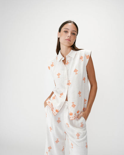 Chemise sans manches à motifs orange Wisenna