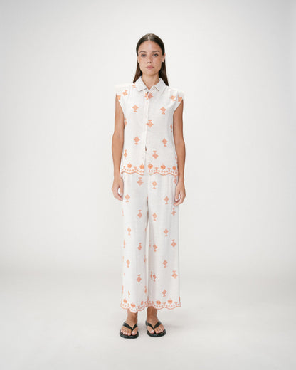 Chemise sans manches à motifs orange Wisenna