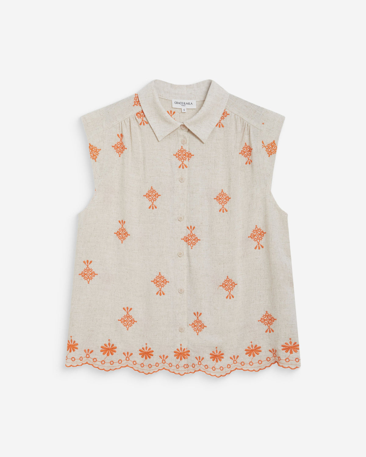 Chemise sans manches à motifs orange Wisenna