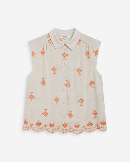 Chemise sans manches à motifs orange Wisenna