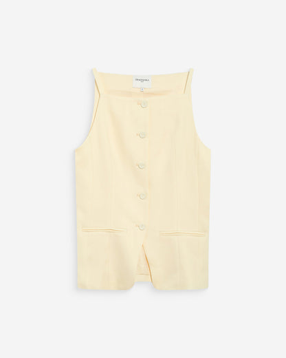 Gilet de tailleur en tencel et lin col carré jaune Winston