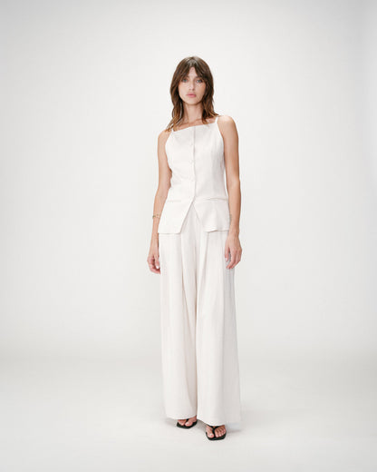 Gilet de tailleur en tencel et lin col carré sable Winston