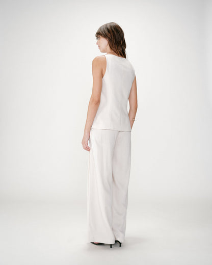 Gilet de tailleur en tencel et lin col carré sable Winston