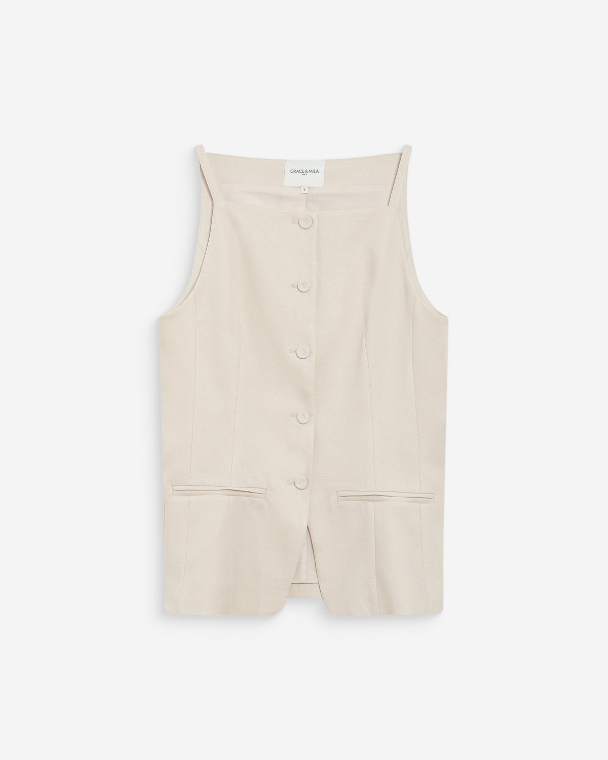 Gilet de tailleur en tencel et lin col carré sable Winston