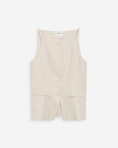 Gilet de tailleur en tencel et lin col carré sable Winston