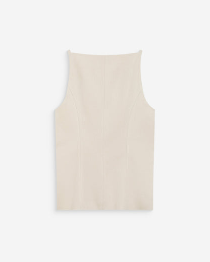 Gilet de tailleur en tencel et lin col carré sable Winston