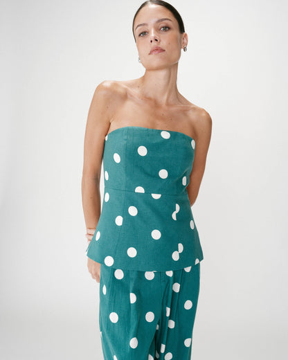 Bustier péplum à pois emeraude Wixie
