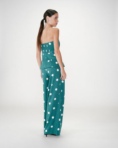 Bustier péplum à pois emeraude Wixie