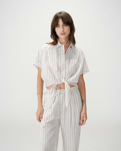 Chemise oversize rayée à nouer sable Wendee