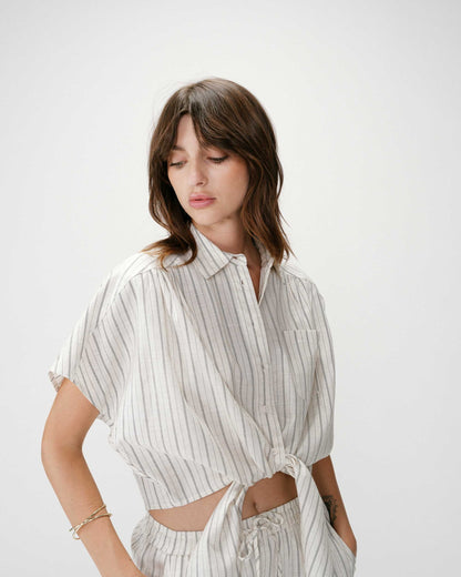 Chemise oversize rayée à nouer sable Wendee