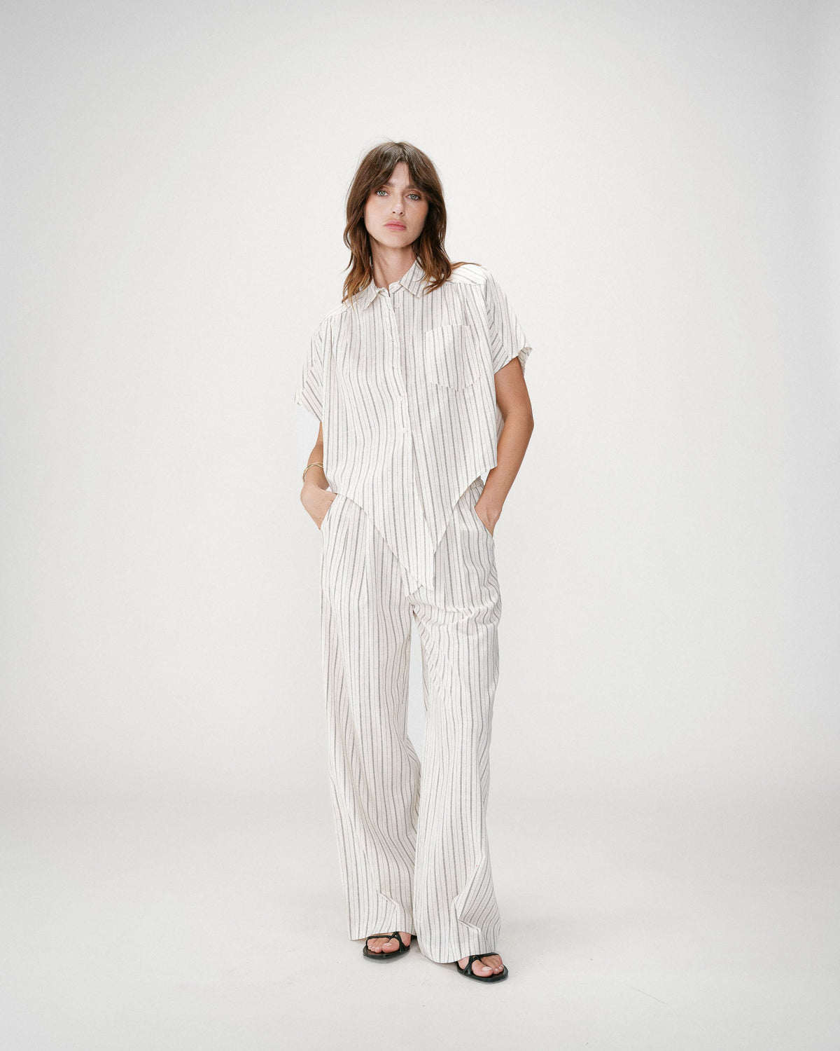 Chemise oversize rayée à nouer sable Wendee
