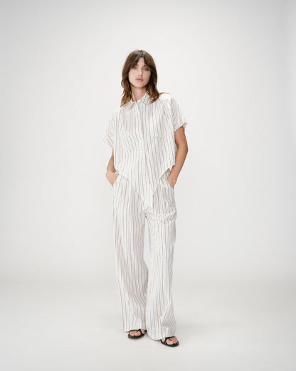 Chemise oversize rayée à nouer sable Wendee